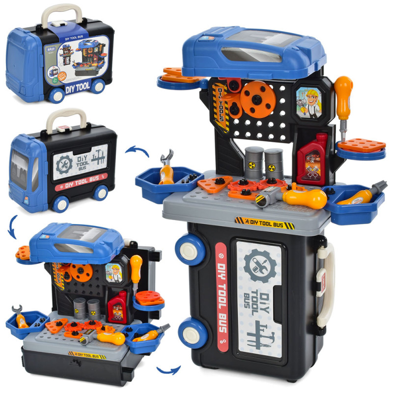 Стіл з інструментами молоток, викрутка, ключі, верстат-валіза, в картонній обгорці,26-13-18,5см /12/