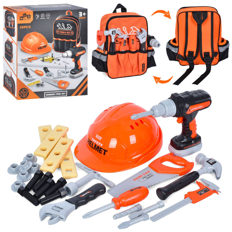 Набір інструментів 28 предметів, рюкзак, на бат-ці, в кор-ці, 30-26-11см /12/