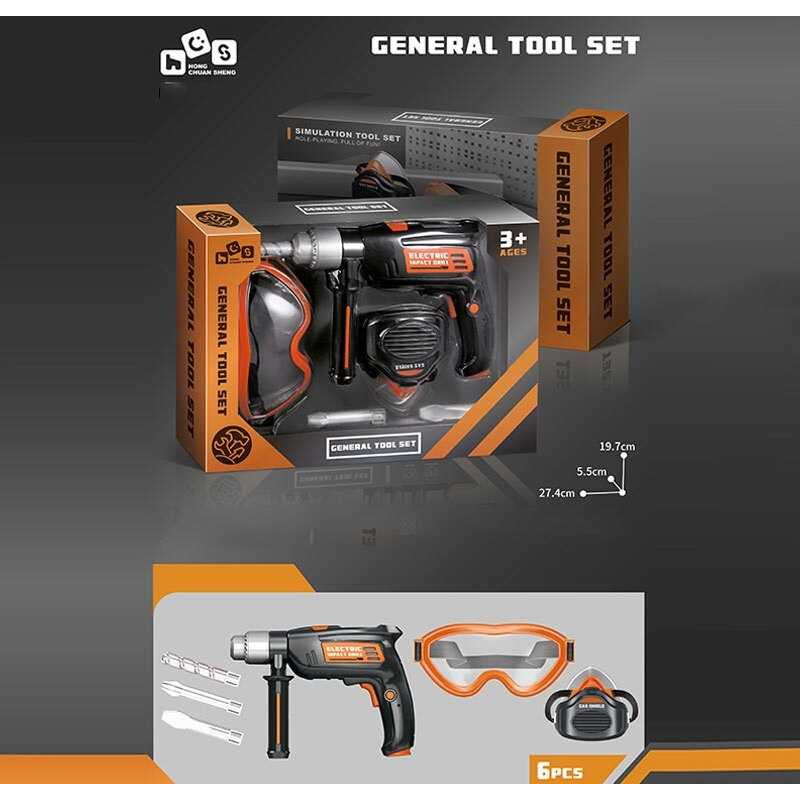 Набір інструментів 6 елементів, дриль, на батарейках, реверс, насадки, болти, окуляри, маска, в кор. /60-2/