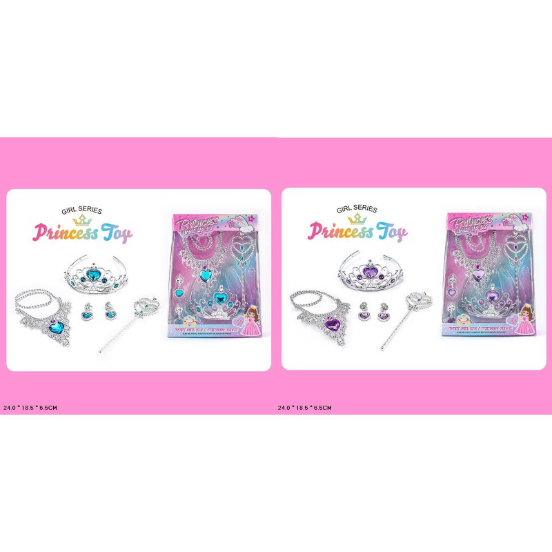 Прикраси набір мікс 2 види, корона, сережки, намисто, чарівна паличка кор. 24*6*18см /120-2/