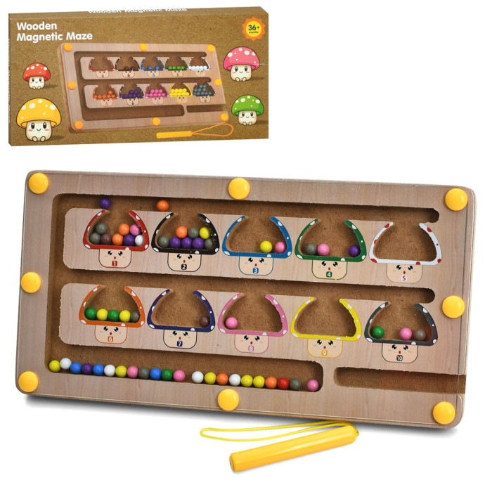 Дерев'яна іграшка Лабіринт магнітний, 22-11, лабіринт з кульками, навчальний (кольори), в кор-ці, 22,5-11,5-2см /40/