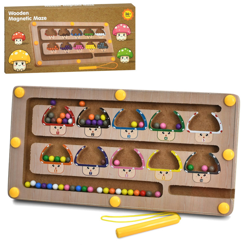 Дерев'яна іграшка Лабіринт магнітний, 22-11, лабіринт з кульками, навчальний (кольори), в кор-ці, 22,5-11,5-2см /40/