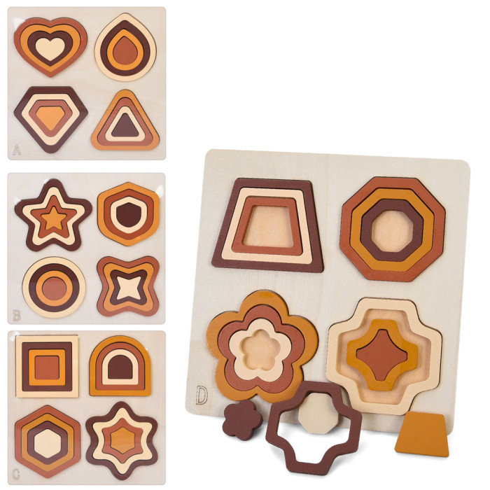 Дерев’яна іграшка Геометрика рамка-вкладиш, 4 види, у п/е, 22,5-22,5-1см /50/