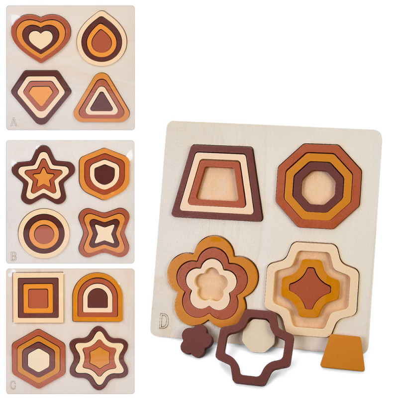 Дерев’яна іграшка Геометрика рамка-вкладиш, 4 види, у п/е, 22,5-22,5-1см /50/