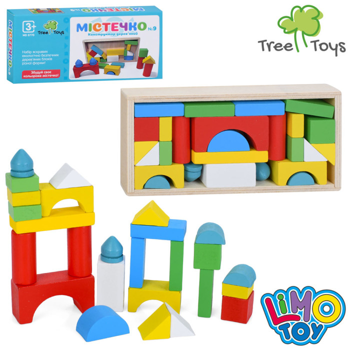 Дерев'яна іграшка Будівельні блоки Містечко, фігури, конструктор дерев'яний, в кор-ці, 18-9-2,5см /50/