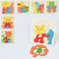 Дерев'яна іграшка Пазли тварини, мікс видів, у п/е, 11-11-0,5см /100/