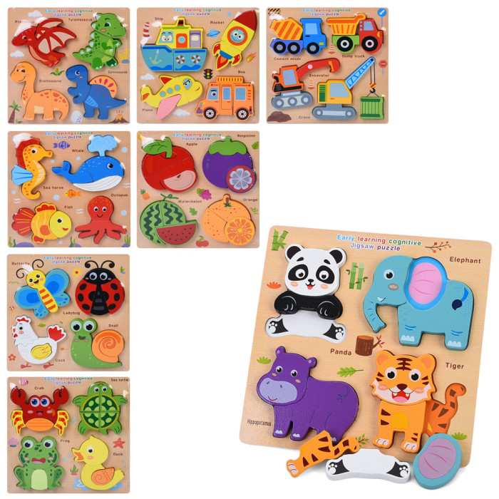 Дерев'яна іграшка Пазли 4в1, назві англ., 8 видів, у п/е, 18-18-1см /50/