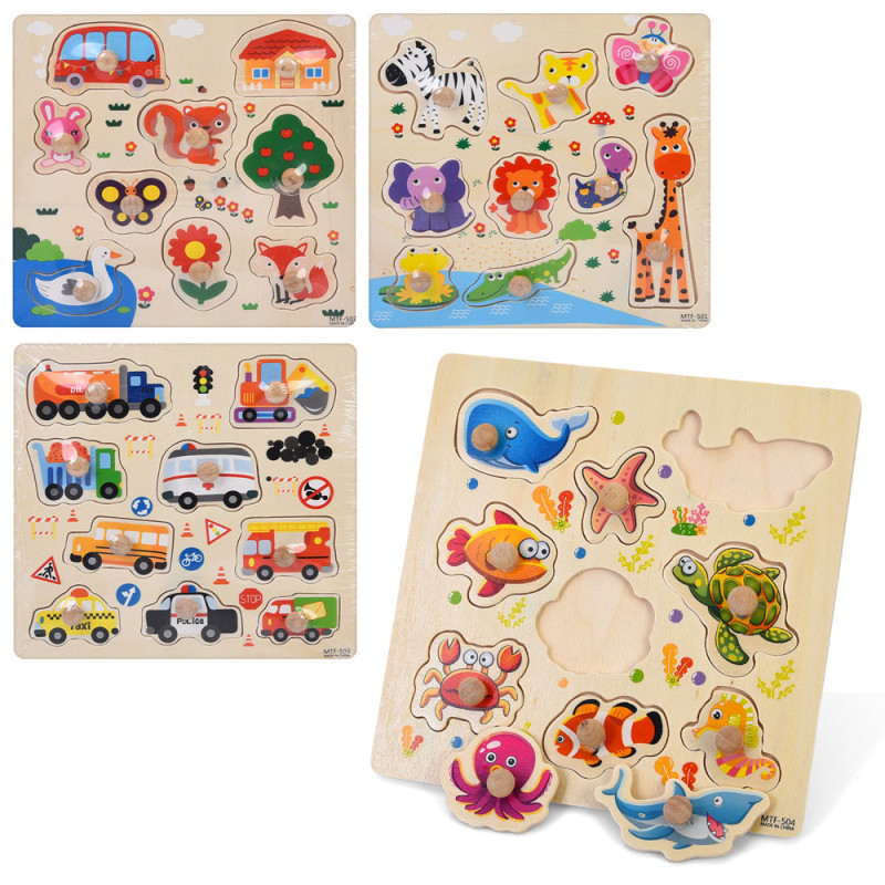 Дерев'яна іграшка Рамка-вкладиш з ручкою, 4 види, у п/е, 21-21-1,5см /50/