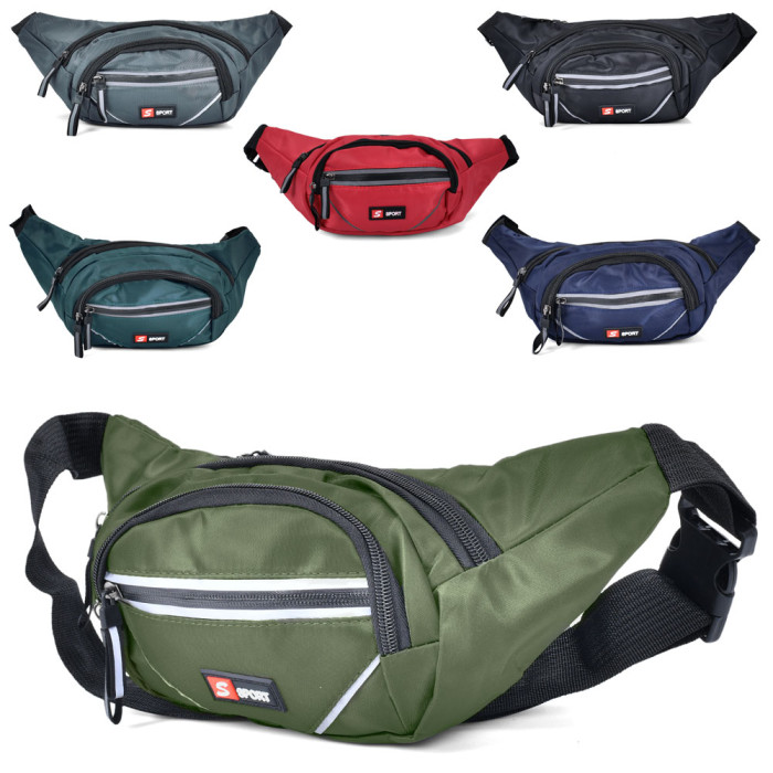 Сумка бананка, 33-15-4,5см, 4 відділення, застібка-блискавка, 6 кольорів, у п/е 23-16-2см /30/