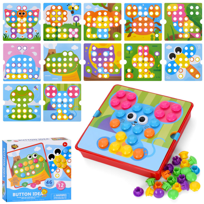 Мозаїка 46дет, картки 12шт (тварини, комахи, морські мешканці), ігрове поле 18,5-18,5см/пласт.ящик 20-20-4см, в кор-ці, 22-20,5-5см /48/