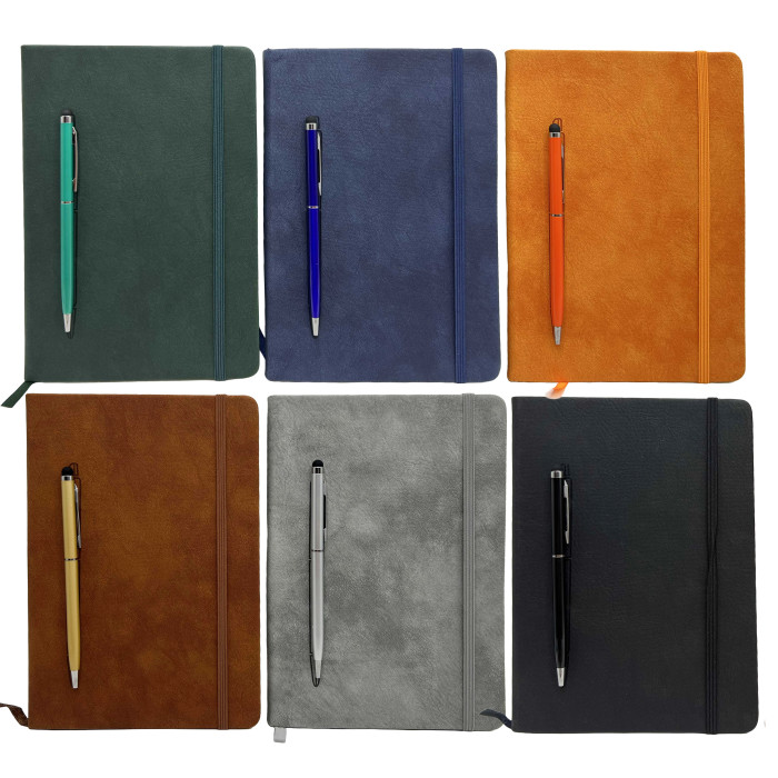 Блокнот на гумці з ручкою -стилус А5/100арк.шкір/зам 80г/м2, кліт., 6кол.(1*80)