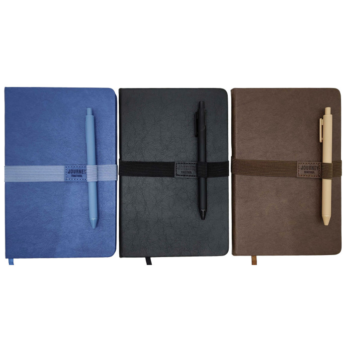 Блокнот на гумці з ручкою кульков. А5/80арк.,шкір/зам, 80г/м2,клітина,3кол.(2*40)