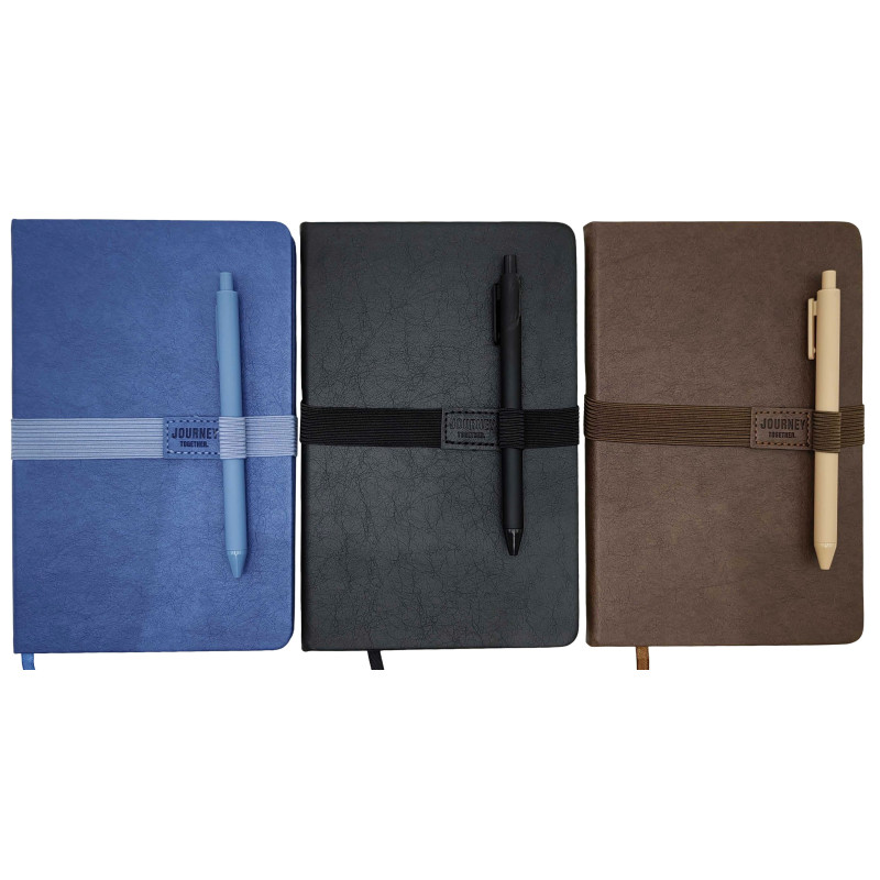 Блокнот на гумці з ручкою кульков. А5/80арк.,шкір/зам, 80г/м2,клітина,3кол.(2*40)