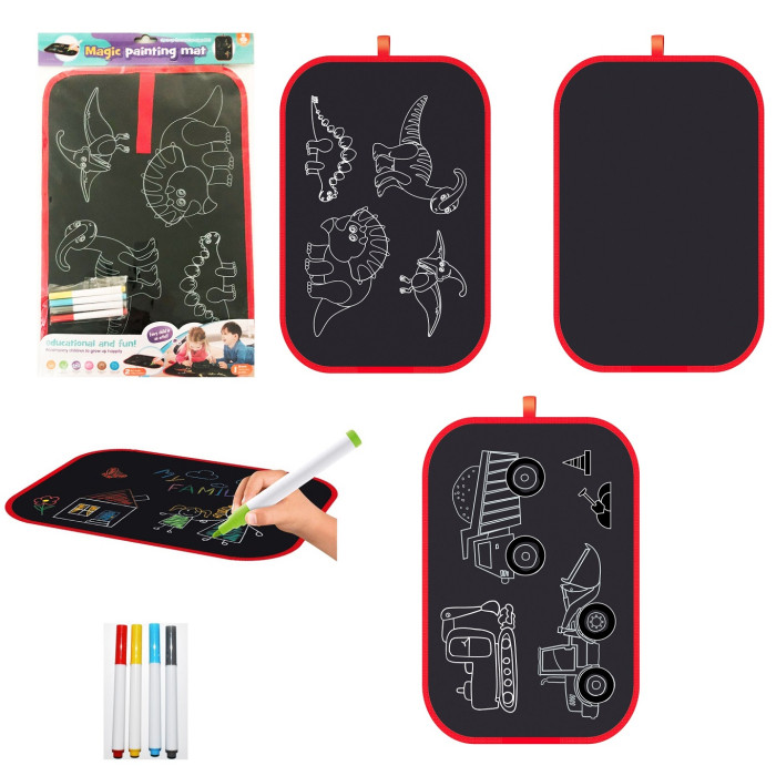 Коврик для рисования с трафаретом, 2 вида, в наборе фломастеры, 43*29 см /240-2/