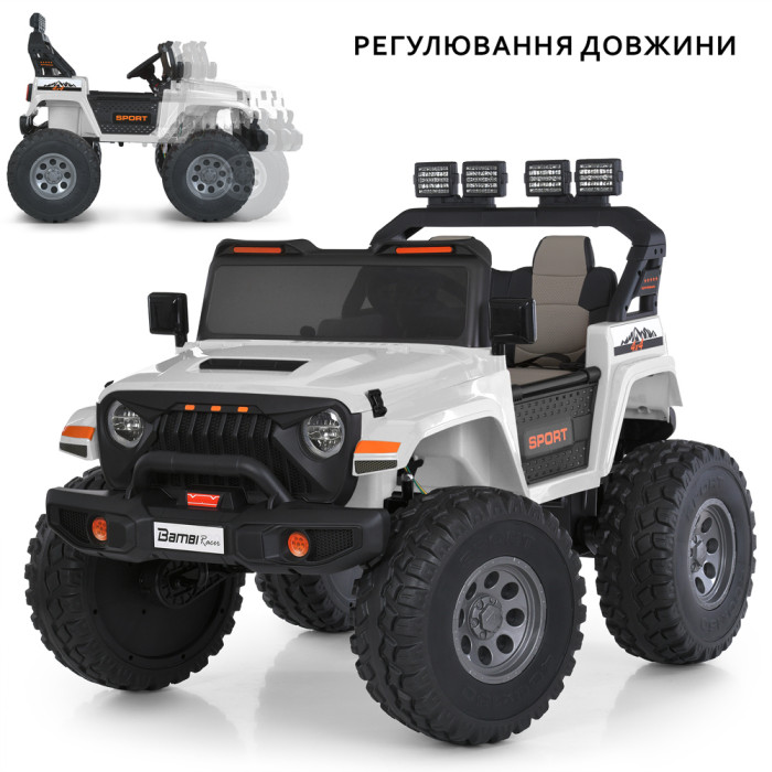 Джип M 6204EBLR-1(24V) (1шт) 2,4G, 4мотори45W, 2акум12V7AH, MP3, USB, BLUETOOTH, EVA, TF, шкіра, світло, музика, білий