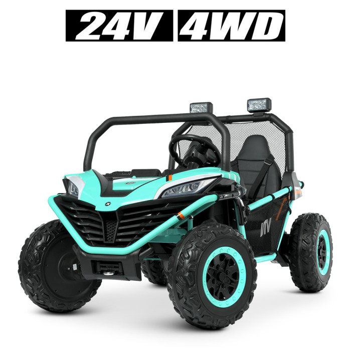 Джип M 4969EBLR-15 (24V) (1шт) 2,4 G, 4 * 80W, 1 * 24V7AH, EVA, USB, муз, шкіра, світло, бірюзов.