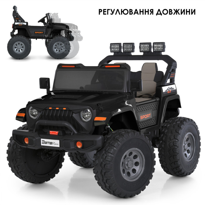 Джип M 6204EBLR-2(24V) (1шт) 2,4G, 4мотори45W, 2акум12V7AH, MP3, USB, BLUETOOTH, EVA, TF, шкіра, світло, музика, чорний