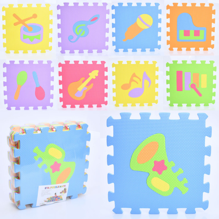 Килимок Мозаїка EVA, музичні інструменти, 9дет, (9мм, 30-30см), пазли, в п/е 30-30-8см /12/
