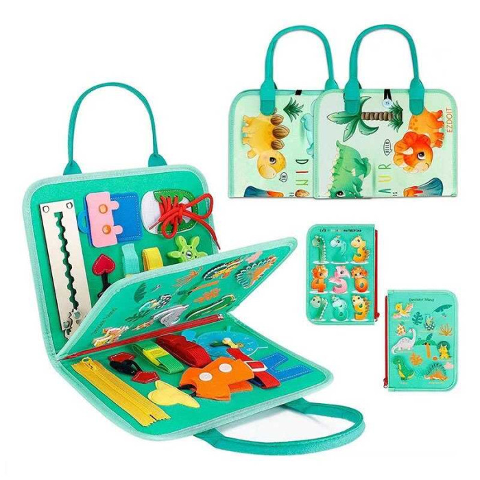 Логічна папка фетр, циферблат, назви динозаврів англійською, цифри, блискавка, шестерні, ремінці, липучки, в п/е /40/