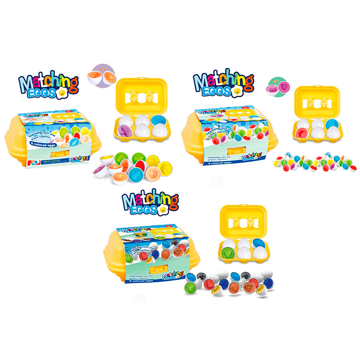 Гра яйця-пазли, 6см, набір 6шт, лоток, 3 види (фрукти, транспорт, фігури), в карт.обготці, 16-12,5-7см /36/