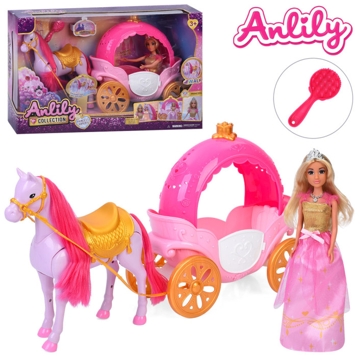 Карета 31см, з конячкою (25см, ходить, звук), лялька 28см, гребінець, в кор-ці, 57-35-17,5см /6/