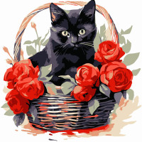 Набір для розпису по номерах Чорна кішка з трояндами Strateg розміром 20х20 см (HH8009)