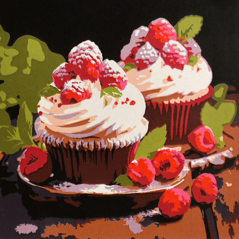 Картина за номерами Strateg Ягідні капкейки  20х20 (HH8073)