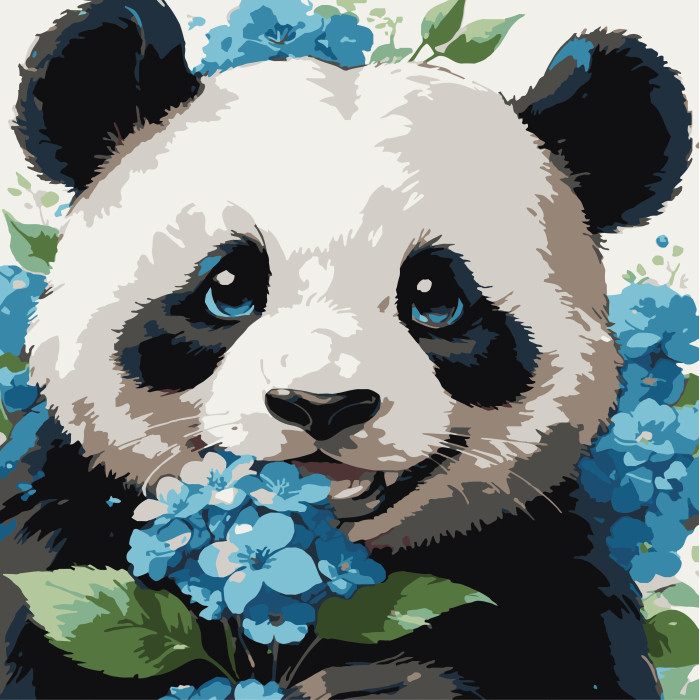 Картина за номерами Strateg Панда серед квітів  30х30 (ES-0903)