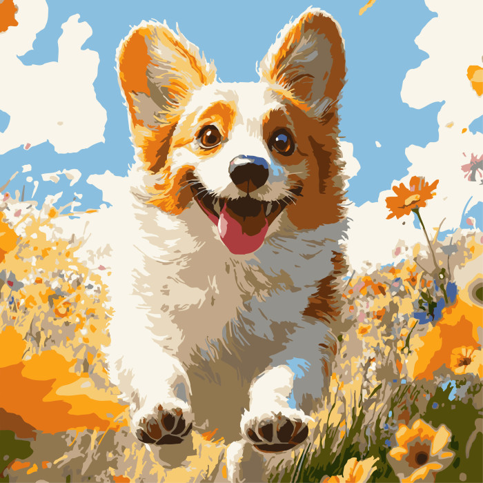 Картина за номерами Strateg Коргі в осені  30х30 (ES-0908)
