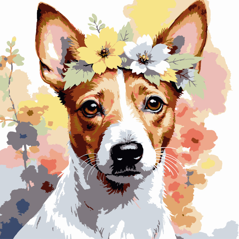 Картина за номерами Strateg Квітковий пес  30х30 (ES-0907)