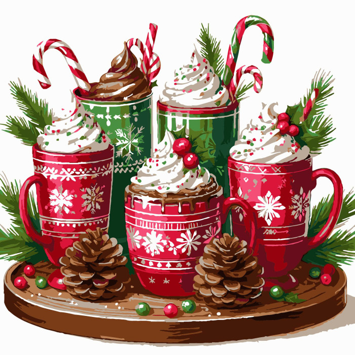 Набір для розпису по номерах Зимові горнятка Strateg розміром 30х30 см (ES-0891)