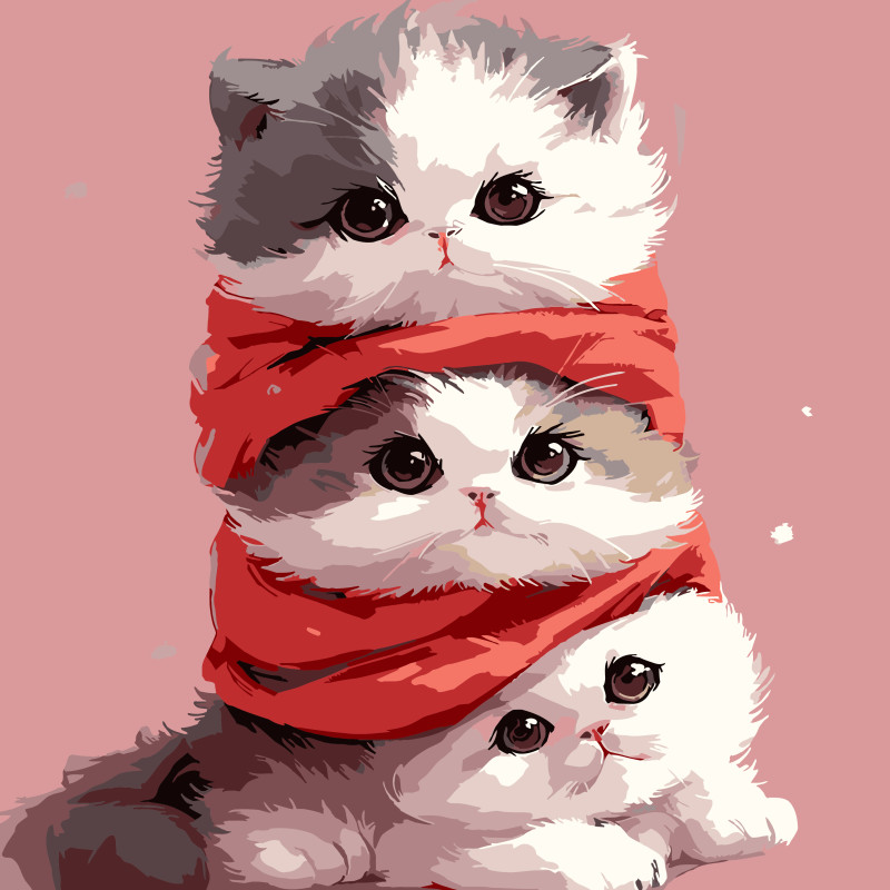 Картина за номерами Strateg Кошенята в шарфику  30х30 (ES-0909)