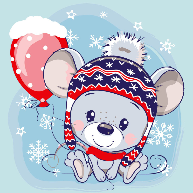 Набір для розпису по номерах Мишеня з кулькою Strateg розміром 30х30 см (ES-0893)