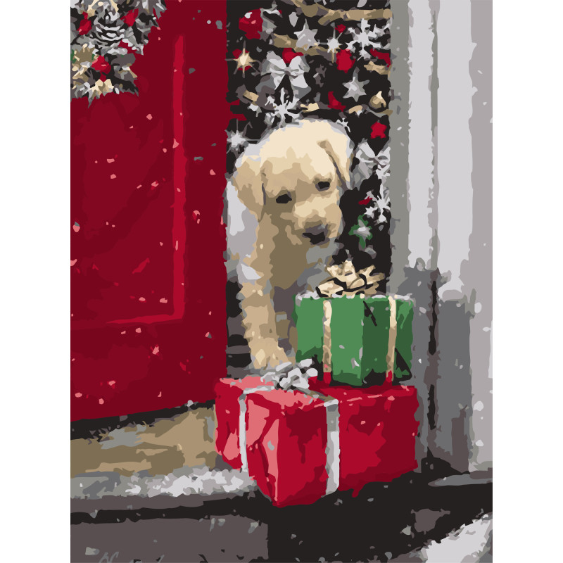 Набір для розпису по номерах Strateg Песик із подарунками розміром 30х40 см (SS1232)