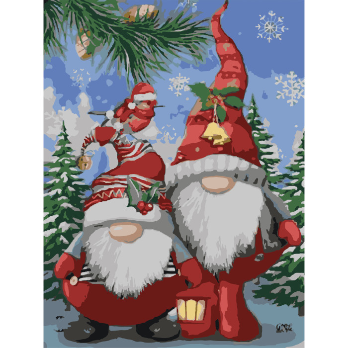 Набір для розпису по номерах Strateg Різдвяні гноми розміром 30х40 см (SS1224)