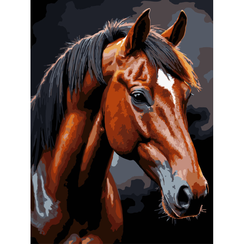 Картина за номерами Strateg Коричневий кінь на чорному фоні 30Х40 (FH-39)