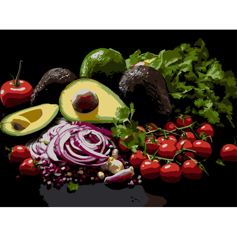 Картина за номерами Strateg Соковите авокадо на чорному фоні 30Х40 (FH-42)