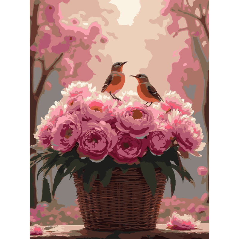 Картина за номерами Strateg Півонії з пташками  30Х40 (SS-1273)