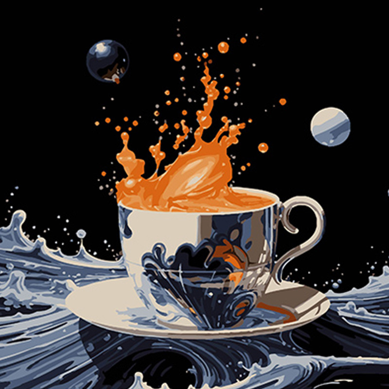 Набір для розпису по номерах Абстрактна чашка на воді Strateg на чорному фоні розміром 40х40 см (AV4040-66)