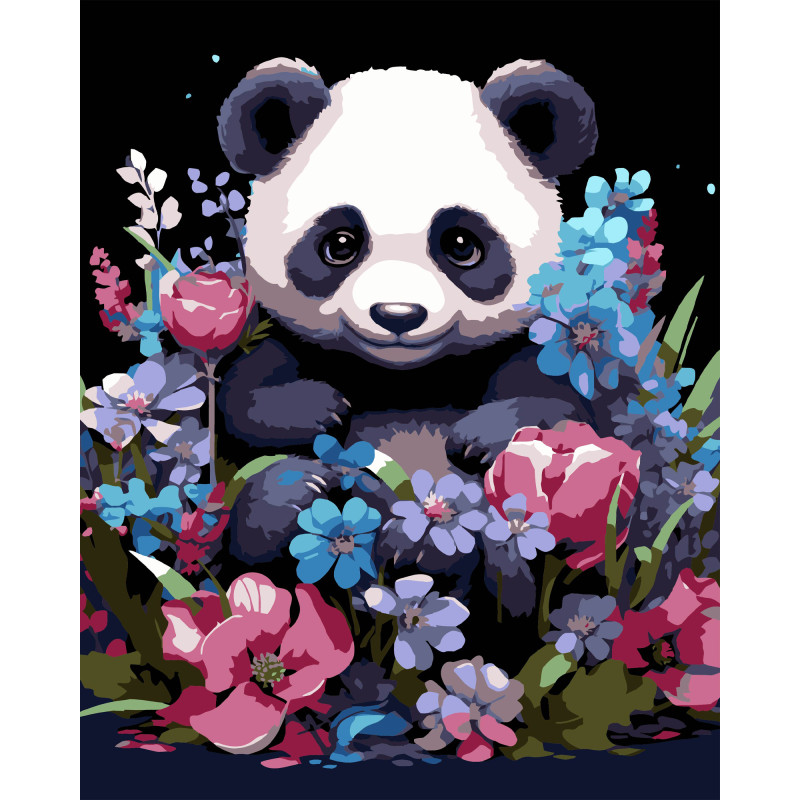 Набір для розпису по номерах Весняна панда Strateg на чорному фоні розміром 40х50 см (AH1203-17)