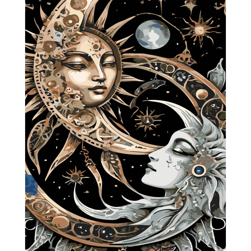 Набір для розпису по номерах Сонце і Місяць Strateg на чорному фоні розміром 40х50 см (AH1238) Набір для розпису по номерах Сонце і Місяць Strateg на чорному фоні розміром 40х50 см (AH1238)