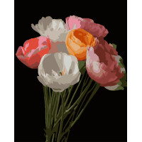 Картина за номерами Strateg Весняний букет на чорному фоні 40Х50 (AH1251)