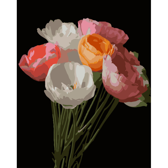 Картина за номерами Strateg Весняний букет на чорному фоні 40Х50 (AH1251)