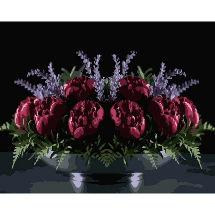 Картина за номерами Strateg Червоні піони на чорному фоні 40Х50 (AH1280)