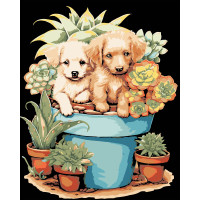 Набір для розпису по номерах Цуценяти Strateg на чорному фоні розміром 40х50 см (AH1192-16)