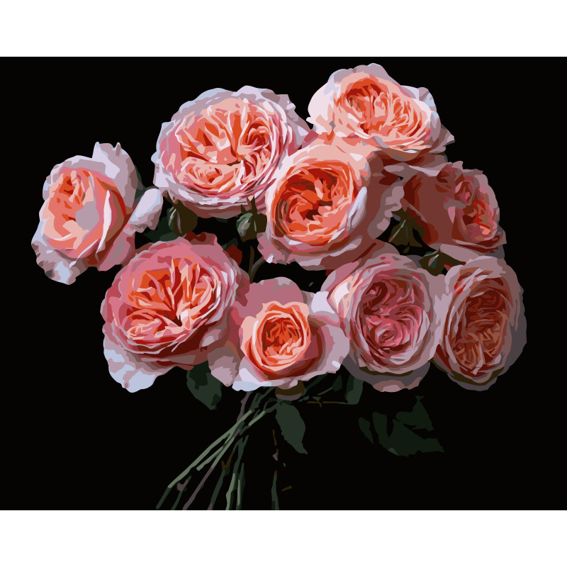 Картина за номерами Strateg Рожеві квіти  на чорному фоні 40Х50 (AH1256)