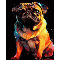 Набір для розпису по номерах Яскравий мопс Strateg на чорному фоні розміром 40х50 см (AH1223-19)