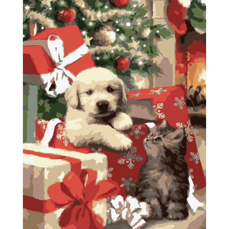 Набір для розпису по номерах Песик і кошеня Strateg розміром 40х50 см (VG002 ) Набір для розпису по номерах Песик і кошеня Strateg розміром 40х50 см (VG002 )