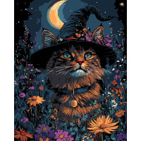 Набір для розпису по номерах Геллоуїнський кіт Strateg на чорному фоні розміром 40х50 см (AH1193-17)