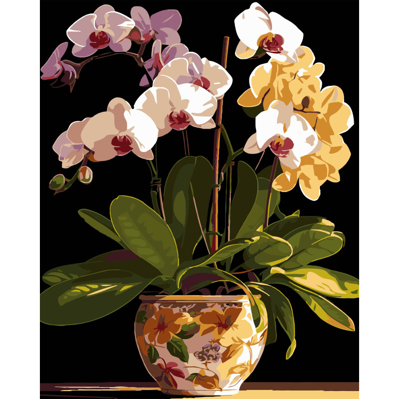 Набір для розпису по номерах Вазон орхідей Strateg на чорному фоні розміром 40х50 см (AH1198) Набір для розпису по номерах Вазон орхідей Strateg на чорному фоні розміром 40х50 см (AH1198)